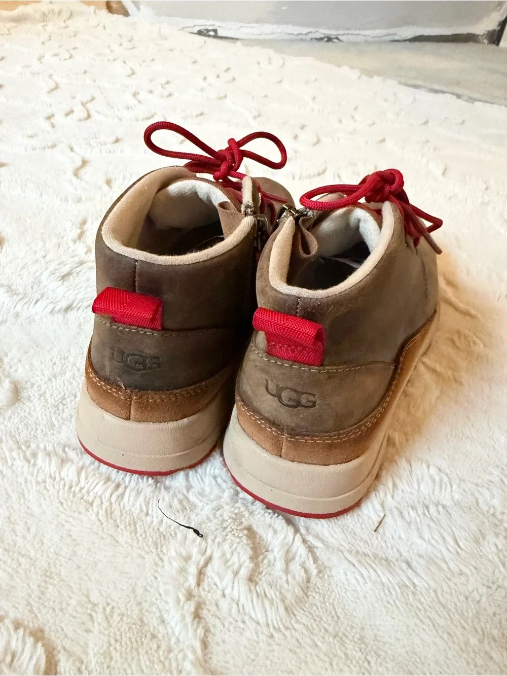 UGG Boys Brown Leather Chukka Boots with Red Laces
